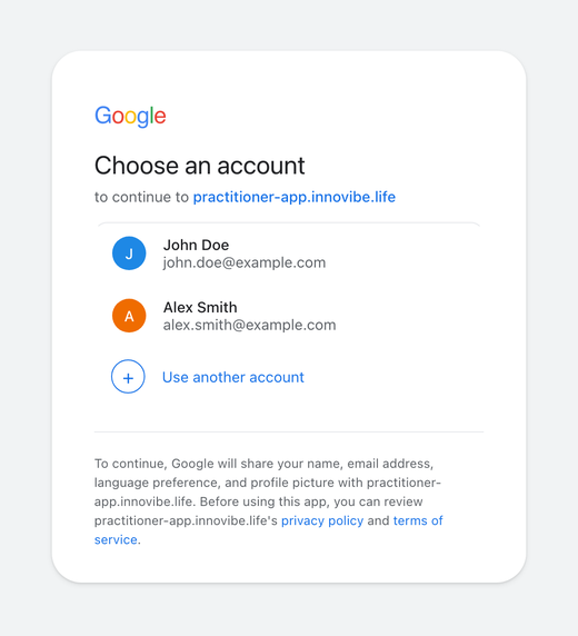 Google account picker popup showing John Doe and another account