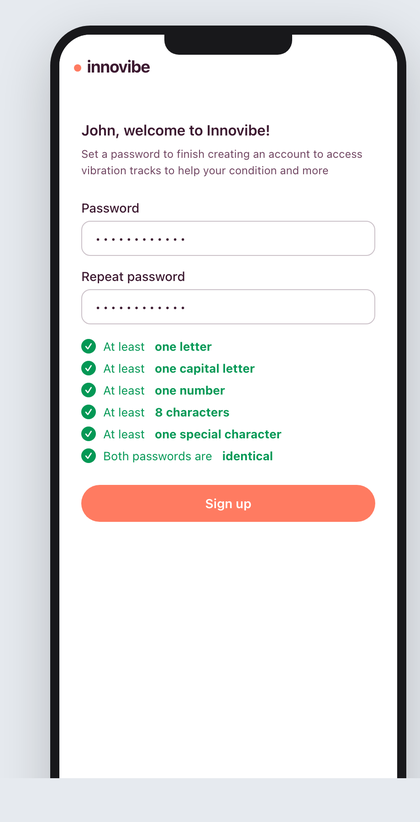 The Client registration screen on a phone, greeting 