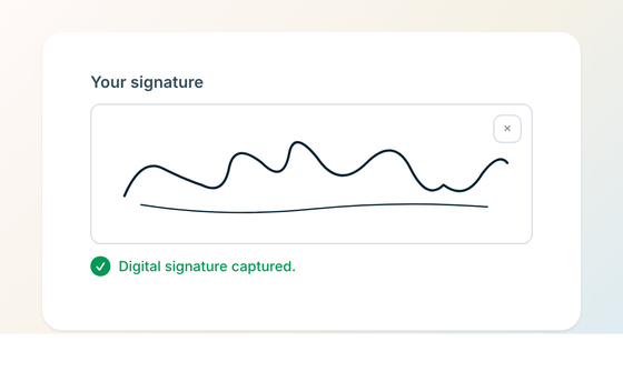 Signature pad with a sample drawn signature and