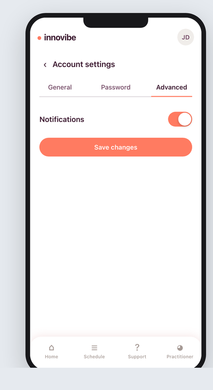 The Advanced tab of Account settings on a phone, with a