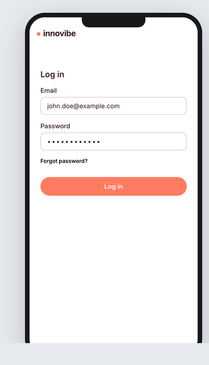 The Client app Log in screen on a phone with 